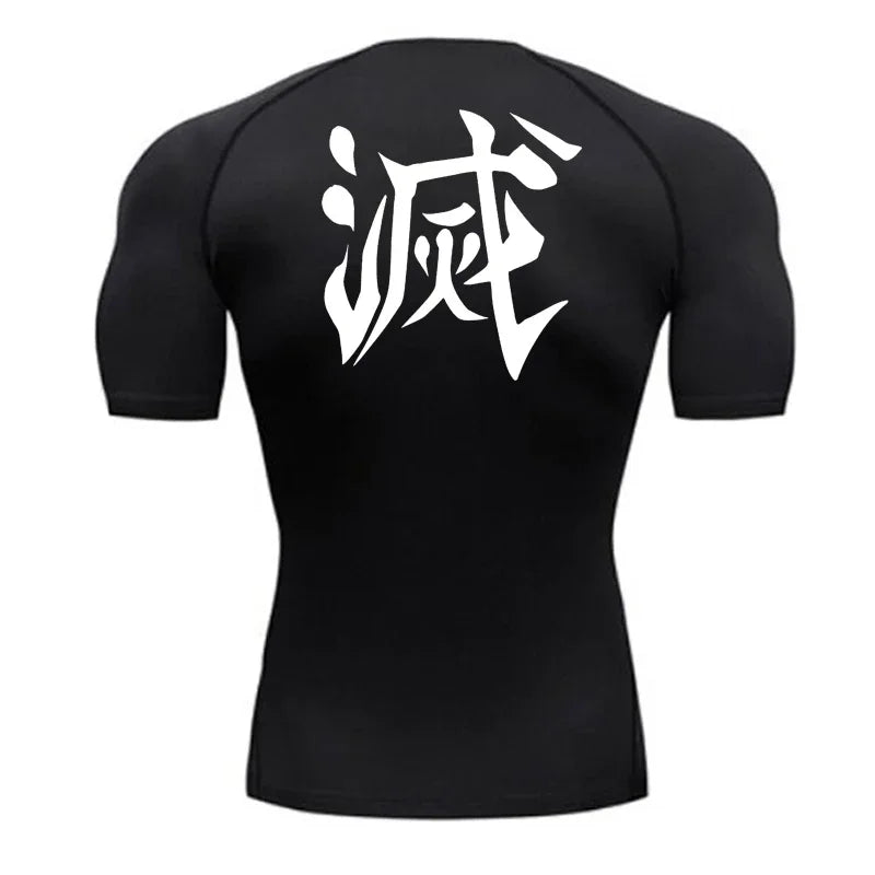 Demon Slayer Print Compression Shirts for Men Gym Workout Fitness Undershirts Short Sleeve Quick Dry Athletic Tees T-Shirt Tops